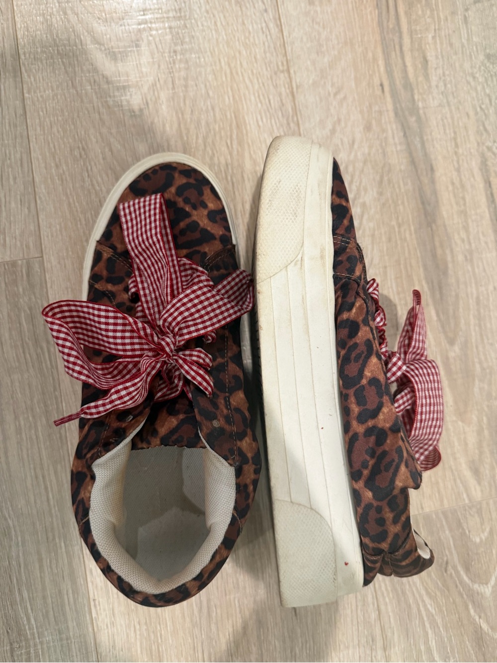 Jessica Simpson Leopard Print Sneakers with Red Gingham Bow